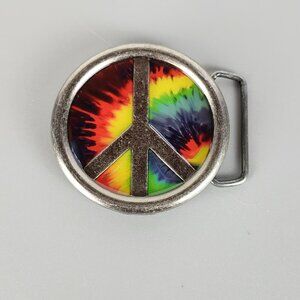 Peace Sign Tie Die Enamel Belt Buckle